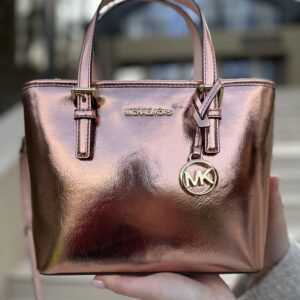 Jet Set Travel Extra-Small Metallic Top-Zip Tote Bag - жіноча сумочка Michael Kors у ніжно-рожевому металіку