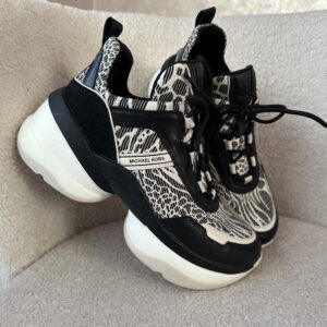 Olympia Leather and Animal Print Jacquard Trainer Black Combo - жіночі кросівки Michael Kors