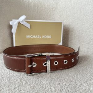 Colby Leather Belt у кольорі Luggage Silver - жіночий ремінь Michael Kors