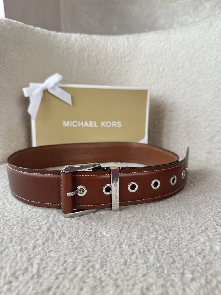 Colby Leather Belt у кольорі Luggage Silver - жіночий ремінь Michael Kors