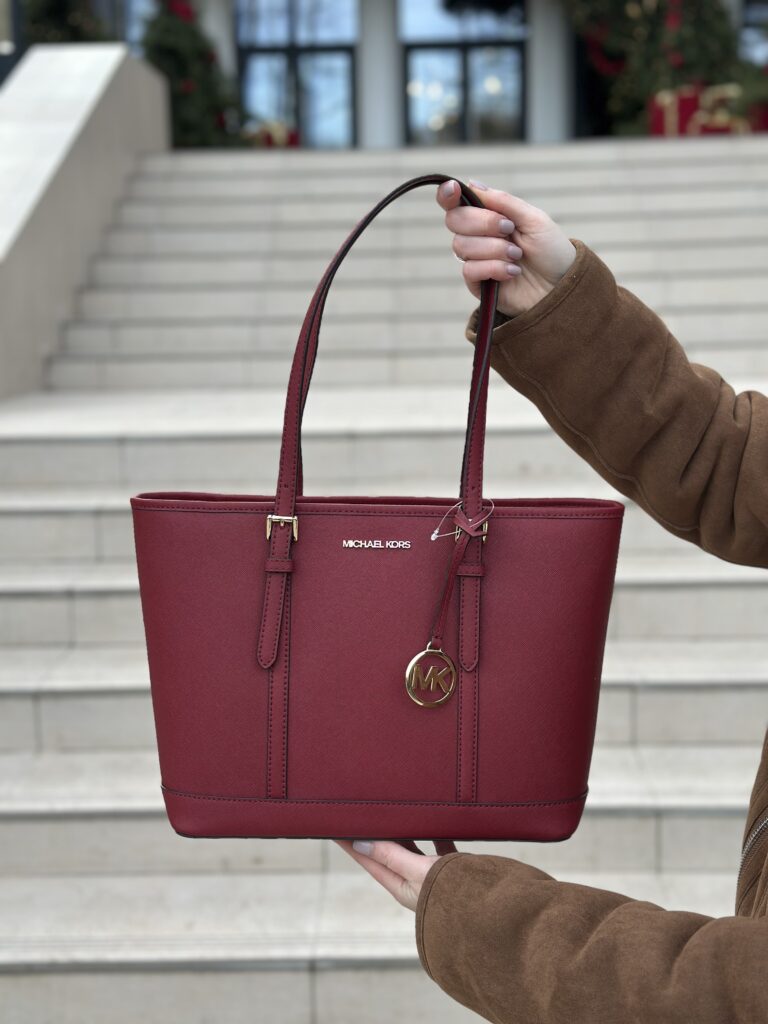 Jet Set Travel Small Saffiano Leather Top-Zip Tote Bag у кольорі Cherry - жіноча сумочка Michael Kors