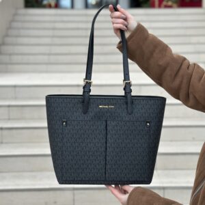 Jet Set Medium Logo Pocket Tote Bag у кольорі Black - жіноча сумочка Michael Kors