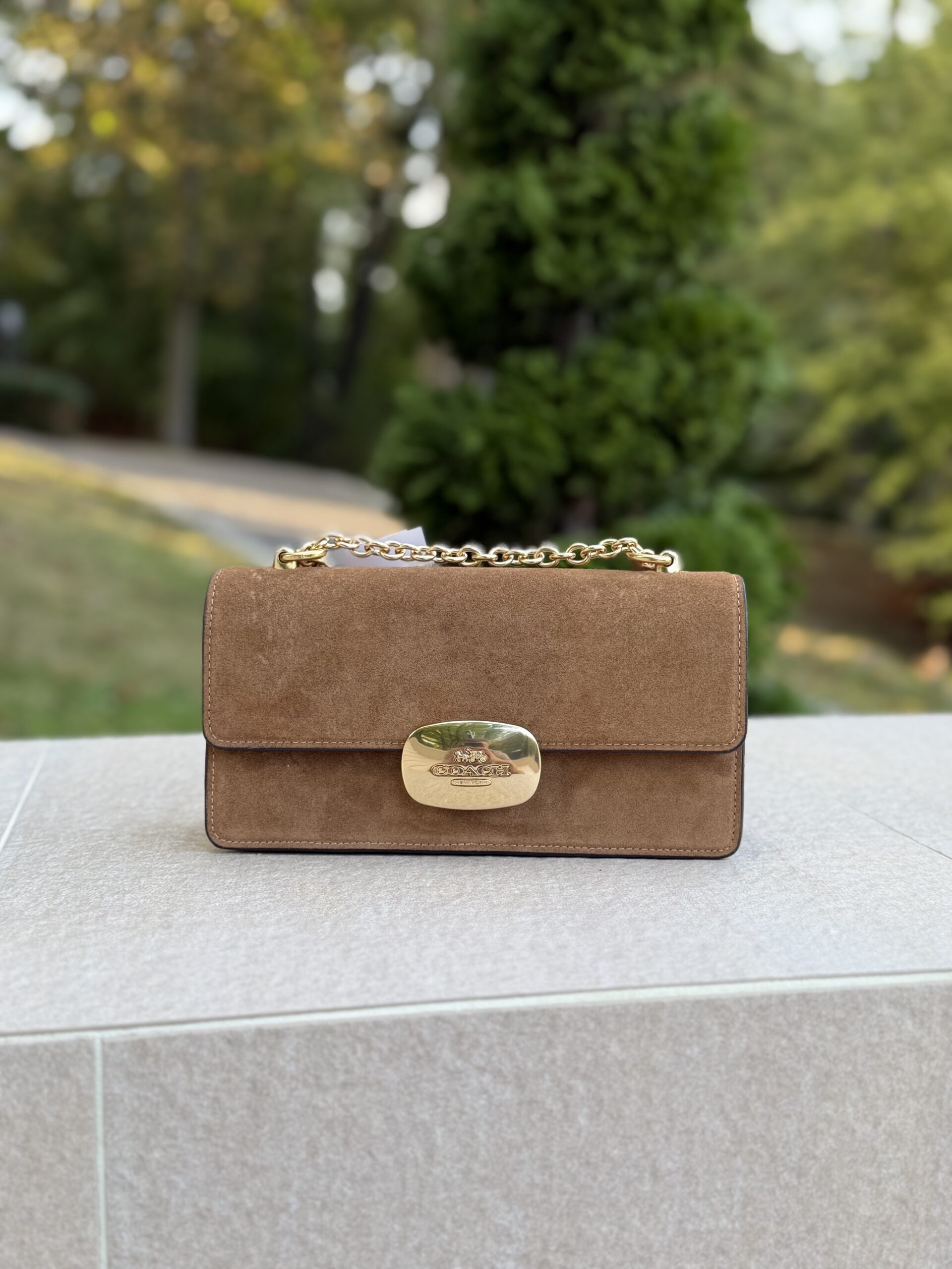 Eliza Flap Crossbody Bag In Suede у кольорі Sienna - жіноча сумочка Coach - Зображення 7